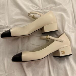 Miu Miu Women's Cream and Black Block Heel Shoes